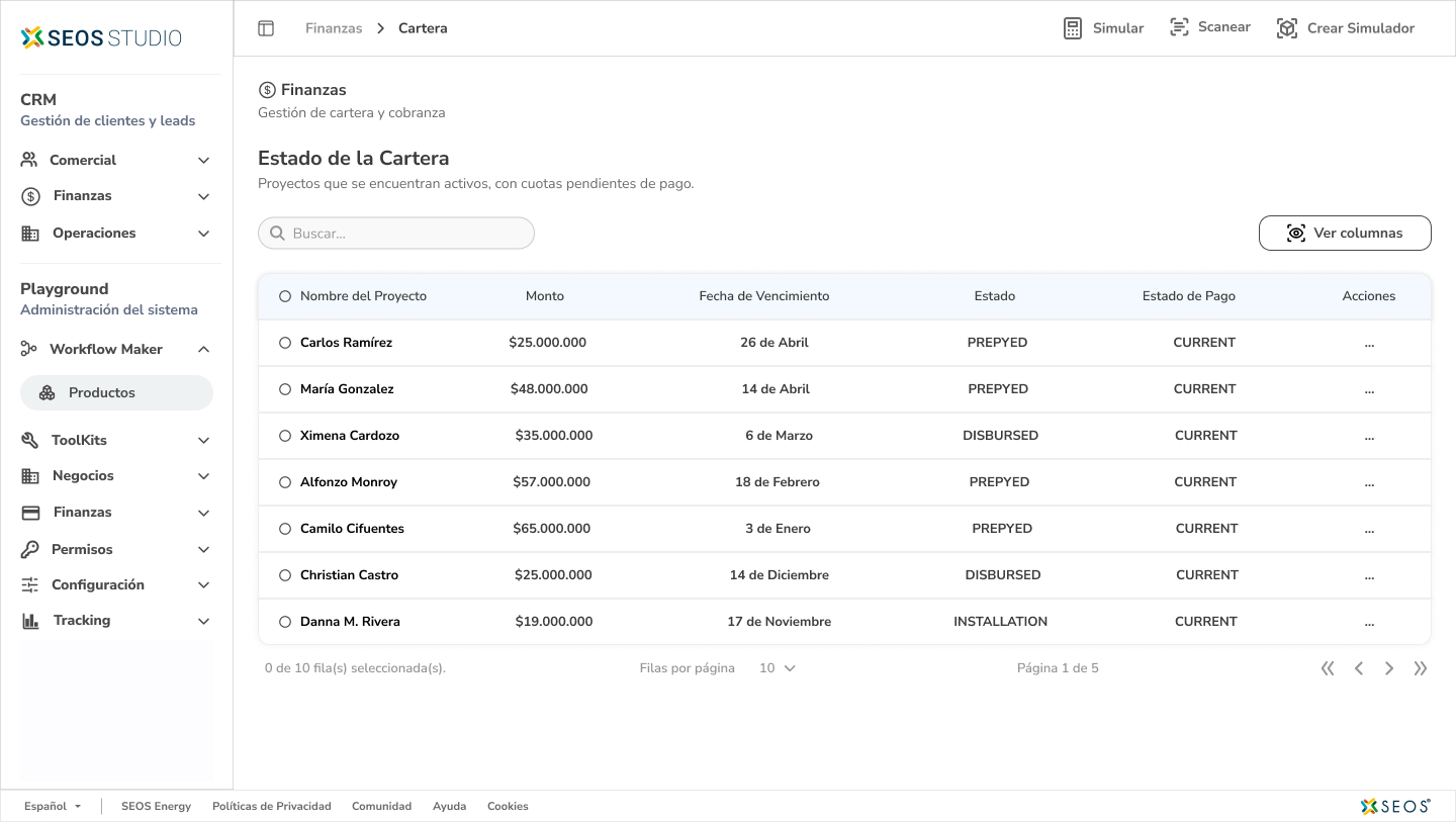 SEOS Studio Solar Credit Platform - Portfolio Management